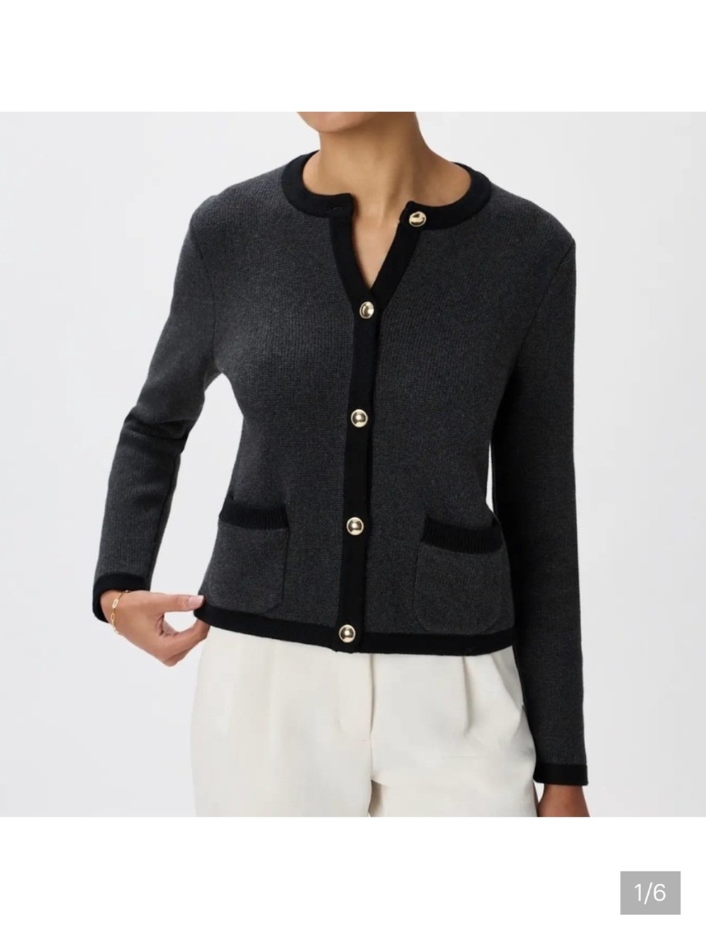 Quince 100% Organic Cotton Sweater Jacket Charcoal Gray Black Colorblock Medium